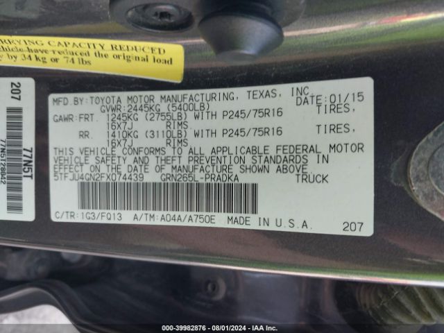 5TFJU4GN2FX074439 Toyota Tacoma Prerunner V6