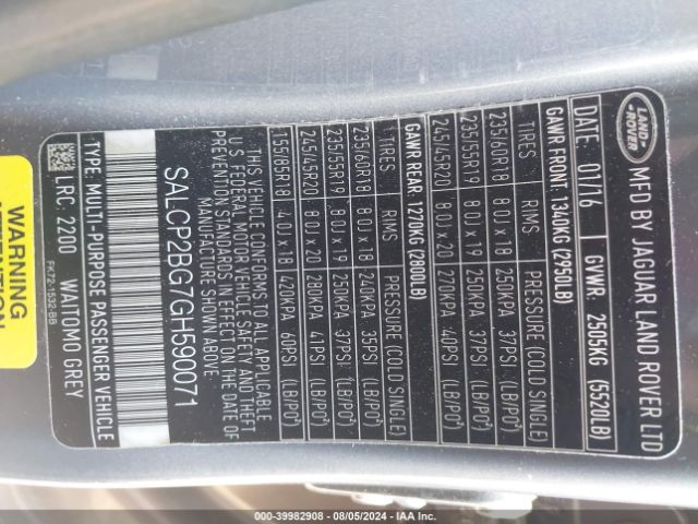SALCP2BG7GH590071 Land Rover Discovery Sport Se