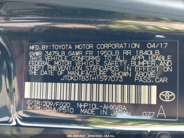 JTDKDTB31H1597073 Toyota Prius C Two