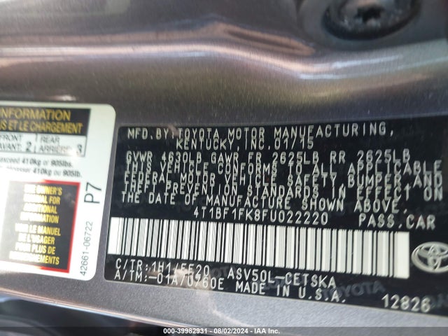 Toyota CAMRY SE 2015 4T1BF1FK8FU022220 Image 9