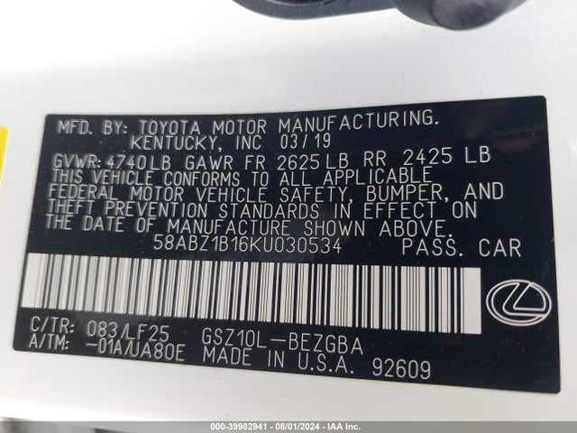 58ABZ1B16KU030534 Lexus Es 350 F Sport