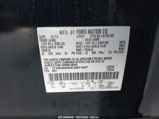 Ford EXPLORER XLT 2014 1FM5K8D83EGB11697 Image 9