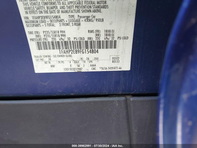 Ford TAURUS SEL 2015 1FAHP2E89FG154804 Image 9