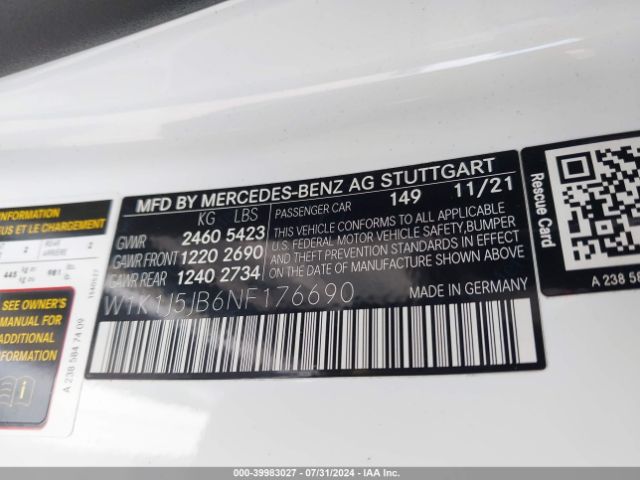 W1K1J5JB6NF176690 Mercedes-Benz E 450