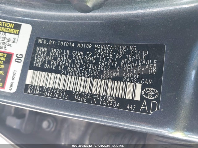 Toyota COROLLA LE 2019 2T1BURHE8KC241993 Image 9