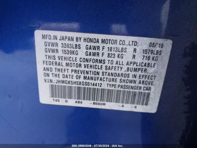 JHMGK5H5XGS014412 Honda FIT LX