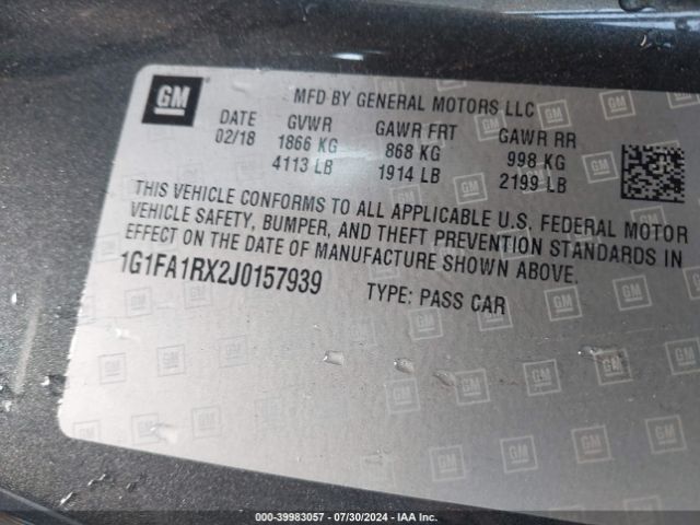 1G1FA1RX2J0157939 Chevrolet Camaro 1ls