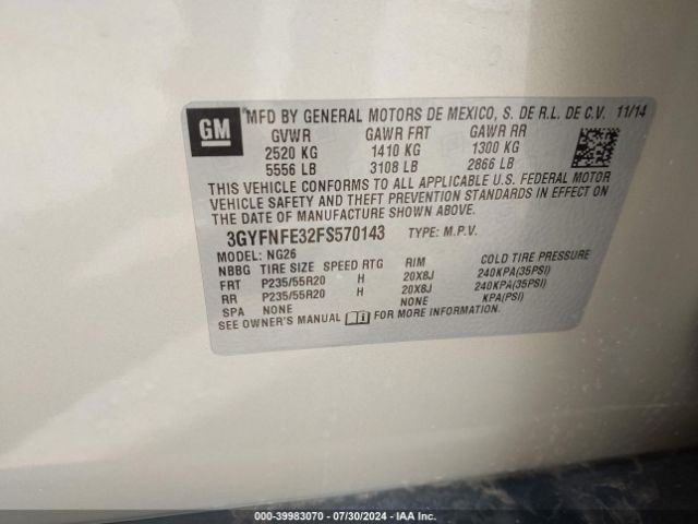 3GYFNFE32FS570143 Cadillac Srx Performance Collection