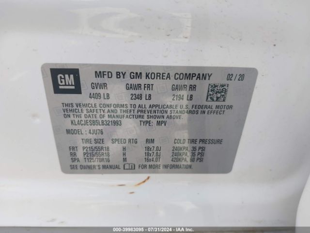 KL4CJESB5LB321993 Buick Encore Awd Preferred
