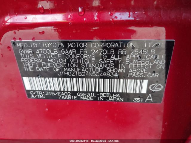 JTHGZ1B24N5049834 Lexus Is 350 F Sport