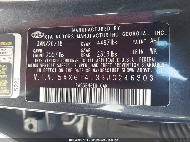 KIA Optima S 2018 5XXGT4L33JG246303 Image 9
