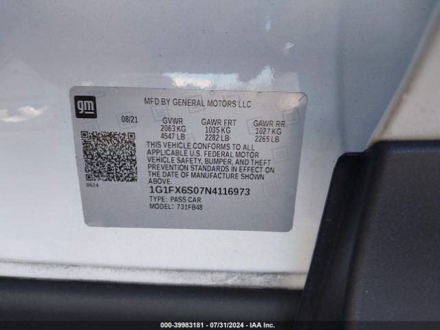 1G1FX6S07N4116973 Chevrolet Bolt Ev Fwd 2lt