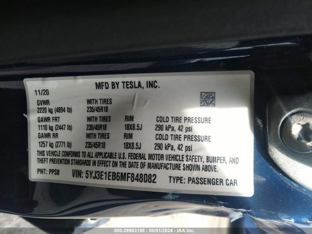 2021 TESLA MODEL 3 5YJ3E1EB6MF848082 Photo 8
