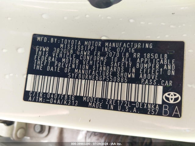 Toyota COROLLA LE 2016 5YFBURHE6GP550885 Image 9