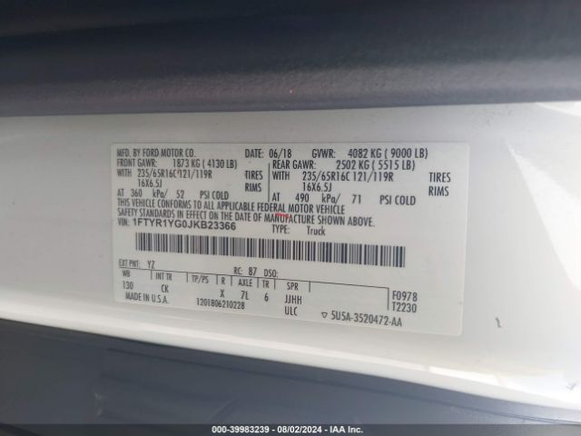1FTYR1YG0JKB23366 Ford Transit T-250