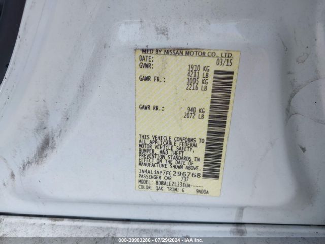 1N4AL3AP7FC296768 Nissan Altima 2.5/2.5 S/2.5 Sl/2.5 Sv