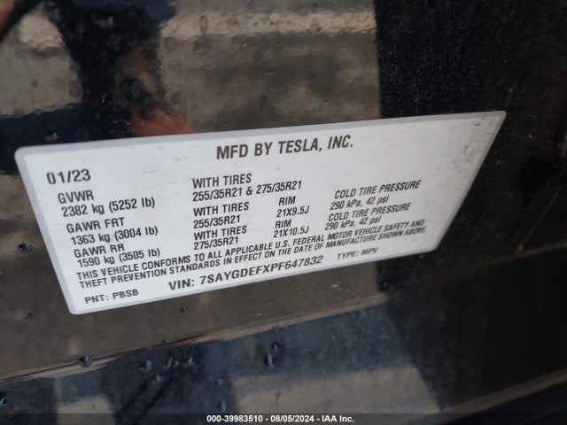 7SAYGDEFXPF647832 Tesla Model Y Awd/performance Dual Motor All-wheel Drive