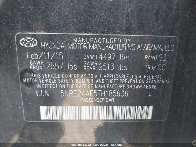 Hyundai SONATA SE 2015 5NPE24AF5FH185636 Image 9