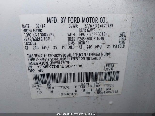 Ford EXPLORER XLT 2014 1FM5K7D84EGB77105 Image 9