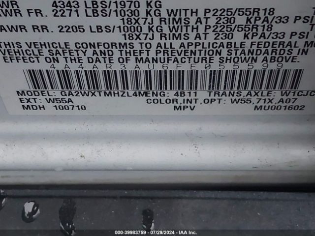 4A4AR3AU6FE055599 Mitsubishi Outlander Sport Es