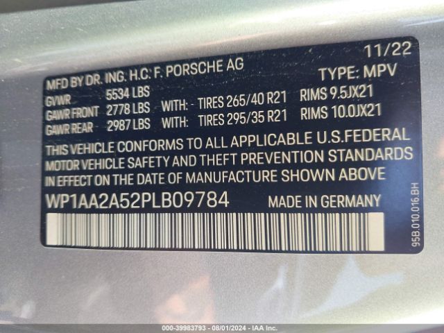 WP1AA2A52PLB09784 Porsche Macan T