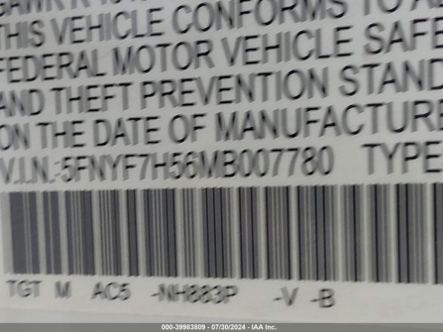 5FNYF7H56MB007780 Honda Passport 2wd Ex-l