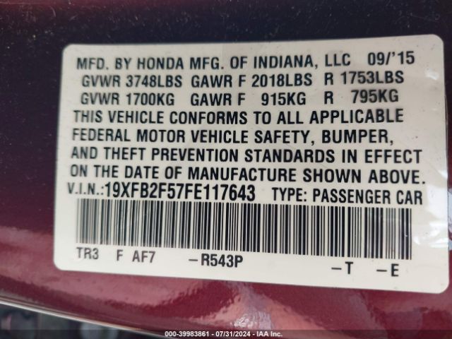 19XFB2F57FE117643 Honda Civic Lx