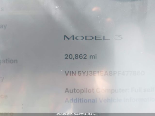 5YJ3E1EA8PF477860 Tesla Model 3 Rear-wheel Drive
