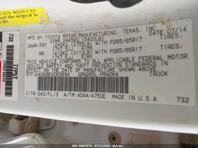 5TFJU4GN9EX063694 Toyota Tacoma Prerunner V6