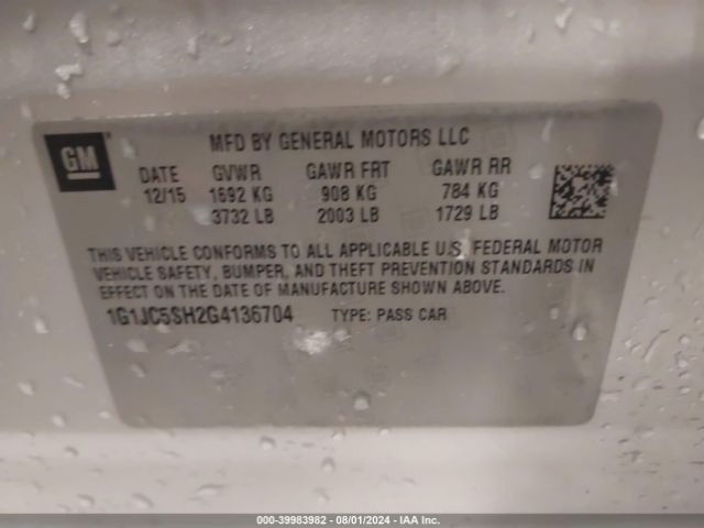 1G1JC5SH2G4136704 Chevrolet Sonic Lt Auto