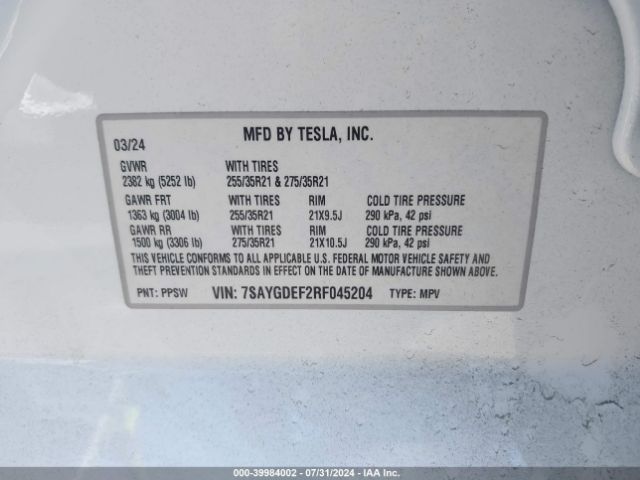 7SAYGDEF2RF045204 Tesla Model Y Performance Dual Motor All-wheel Drive
