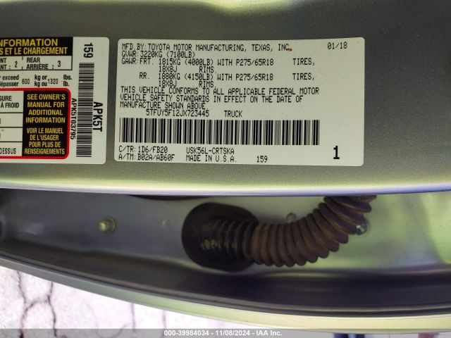 5TFUY5F12JX723445 Toyota Tundra Sr5 5.7l V8