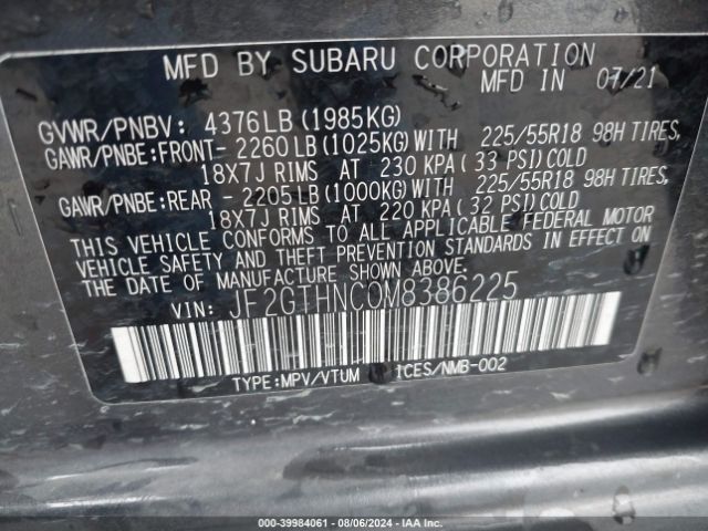 JF2GTHNC0M8386225 Subaru Crosstrek Limited