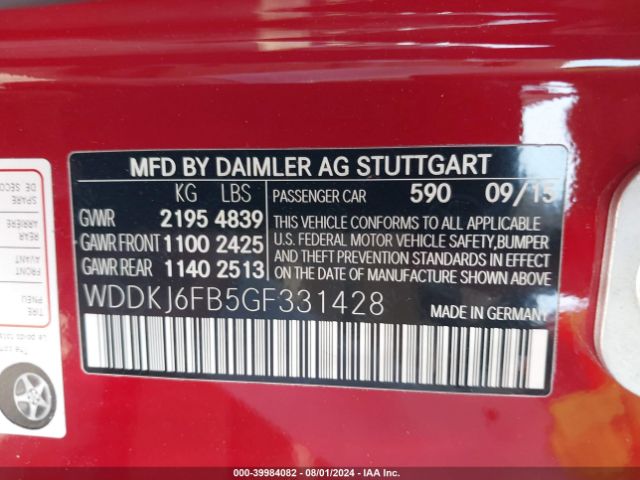 WDDKJ6FB5GF331428 Mercedes-Benz E 400