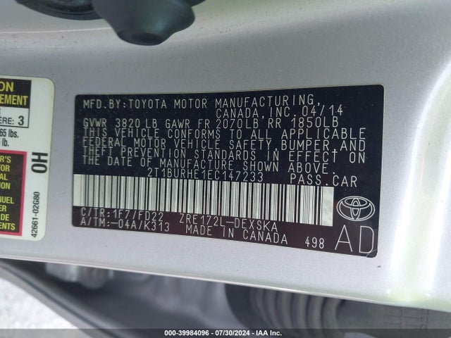 Toyota Corolla S Plus 2014 2T1BURHE1EC147233 Image 9