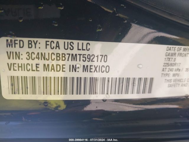 3C4NJCBB7MT592170 Jeep Compass Latitude Fwd