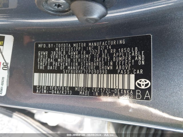 Toyota COROLLA LE 2014 5YFBURHE7EP090990 Image 9