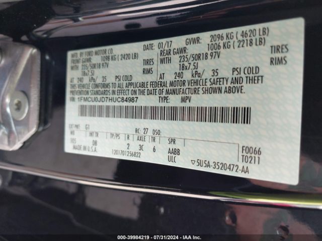 1FMCU0JD7HUC84987 Ford Escape Titanium