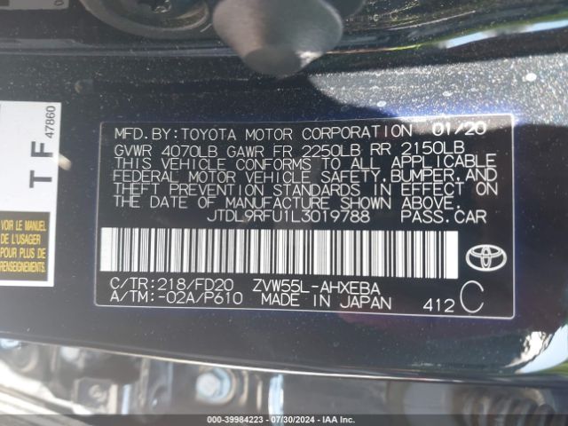 JTDL9RFU1L3019788 Toyota Prius Le Awd-e