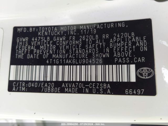 4T1G11AK6LU904526 Toyota CAMRY SE