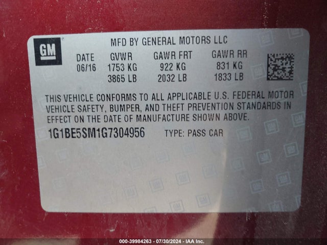 Chevrolet Cruze 2016 1G1BE5SM1G7304956 Image 21