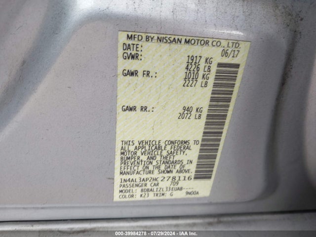 Nissan Altima 2.5 Sv 2017 1N4AL3AP2HC278116 Image 9