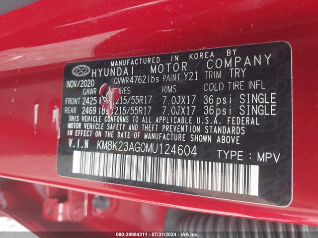 KM8K23AG0MU124604 Hyundai Kona Electric Sel
