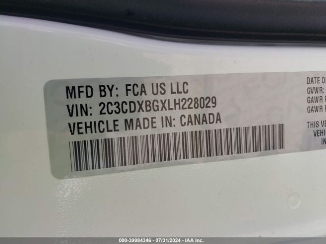 2C3CDXBGXLH228029 Dodge Charger Sxt Rwd