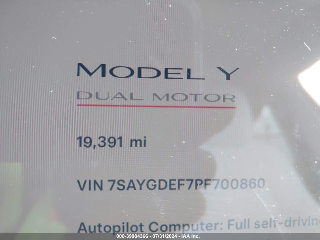 7SAYGDEF7PF700860 Tesla Model Y Awd/performance Dual Motor All-wheel Drive