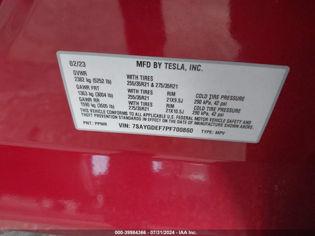 7SAYGDEF7PF700860 Tesla Model Y Awd/performance Dual Motor All-wheel Drive