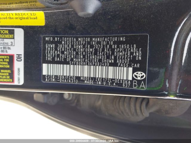 5YFBURHEXKP883499 Toyota Corolla L/le/se/xle/xse