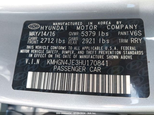 KMHGN4JE3HU170841 Genesis G80 3.8