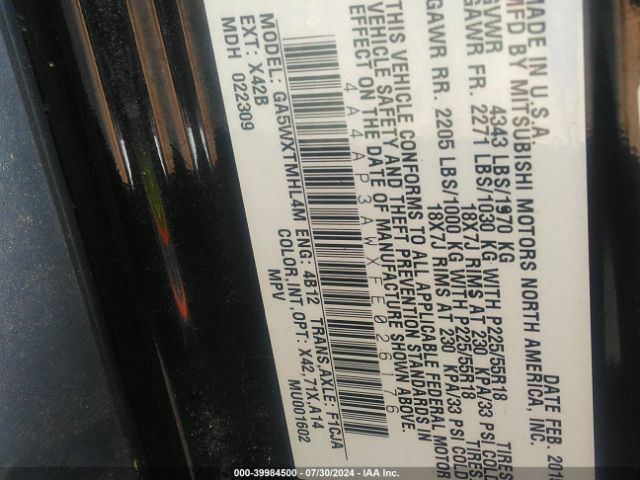 4A4AP3AWXFE026176 Mitsubishi Outlander Sport Es