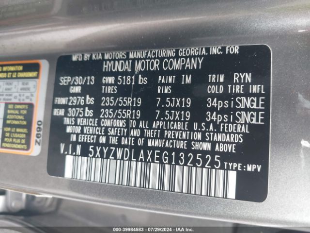 5XYZWDLAXEG132525 Hyundai Santa Fe Sport 2.0l Turbo